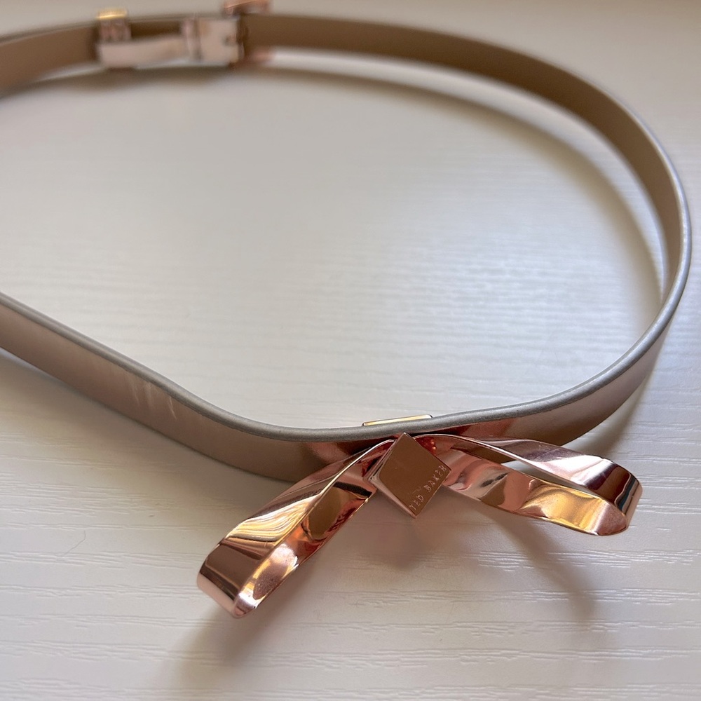 TED BAKER London Women's Bow Leather Belt Rose Gold Size Small Coquette Girlie